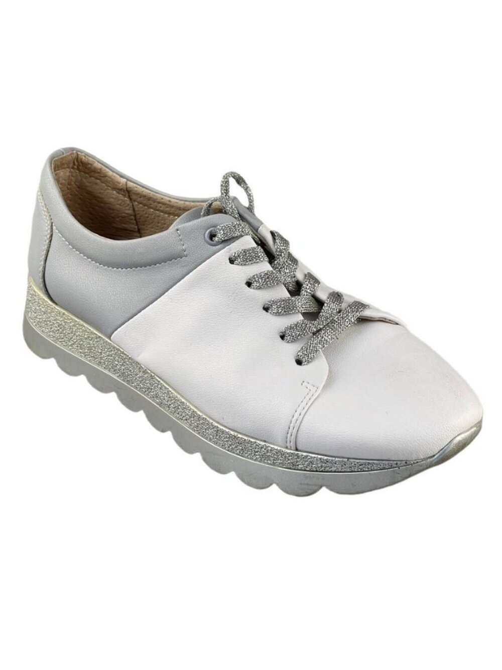 Vitto Rossi Womens White & Gray Leather Sneakers With Glitter Accents Size 40 EU